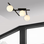 Plafondlamp gepoedercoat staal en glas, modern Smart 3 zwart met witte kappen, 3 x E14, 51 cm breed