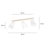 Plafondlamp 3 spots gepoedercoat staal en multiplex, Scandinavisch Atlas, wit met hout, voor lage plafonds