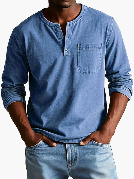 Men's Long Sleeve Henley Shirt – Classic Casual Style for Everyday and Office