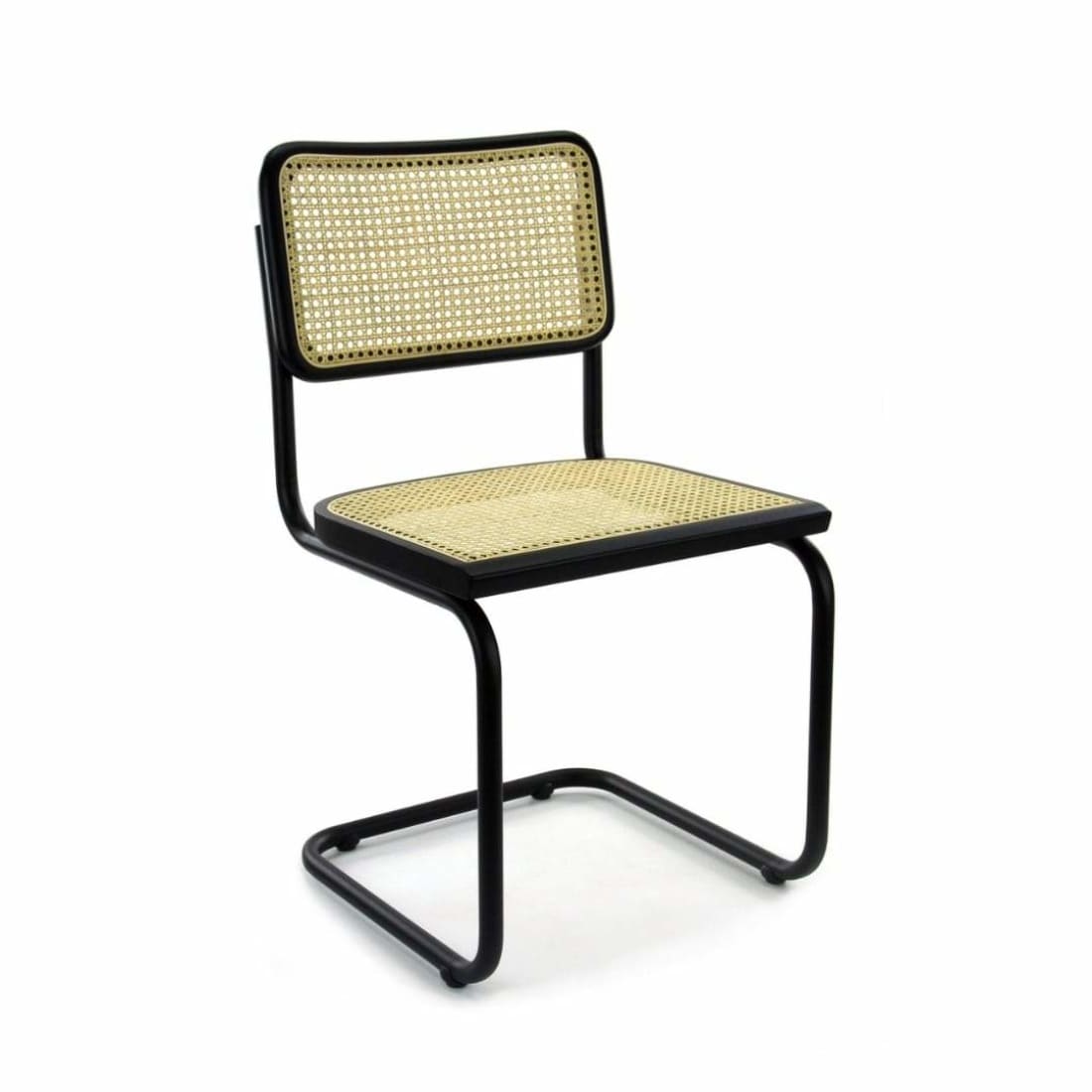 Eetkamerstoelen rotan met stalen frame, model Bas, zwart, 47 x 50 x 85 cm, set van 4 voor de eetkamer