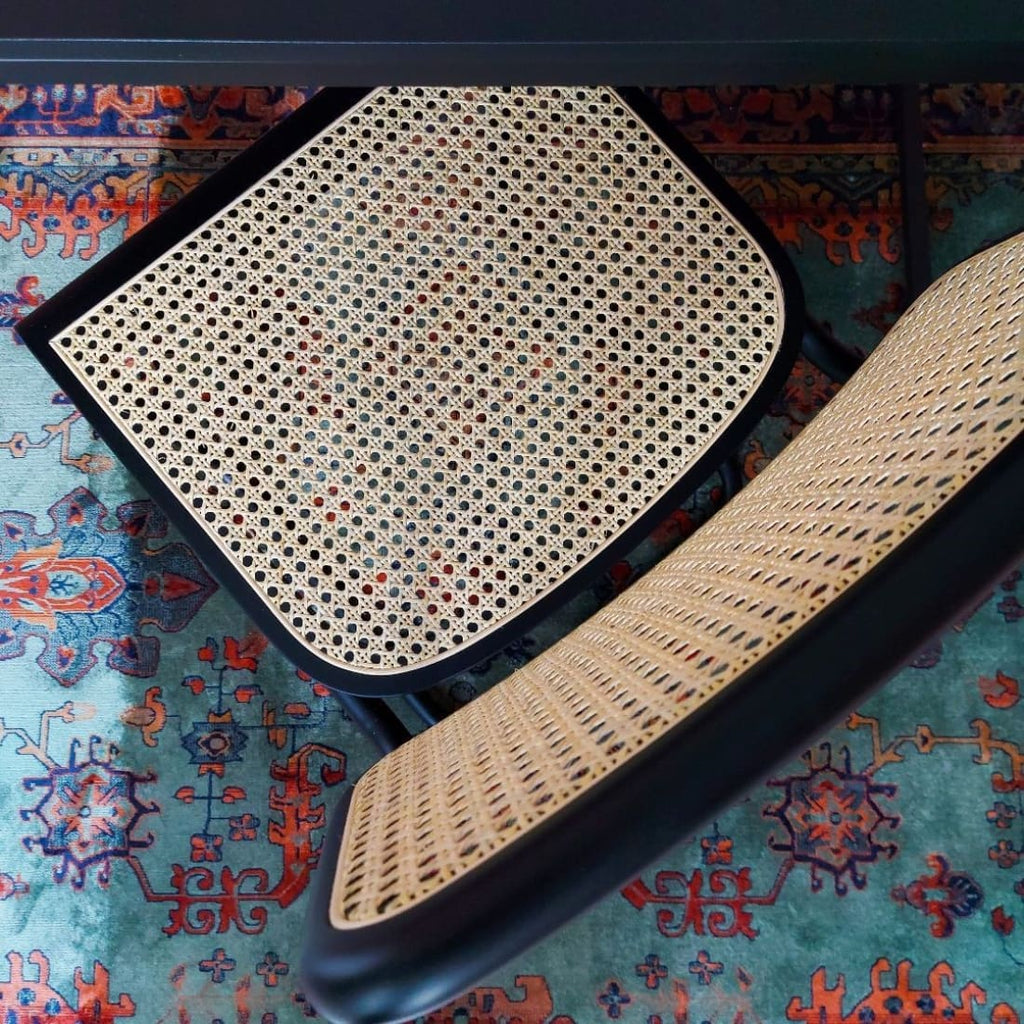 Eetkamerstoelen rotan met stalen frame, model Bas, zwart, 47 x 50 x 85 cm, set van 4 voor de eetkamer