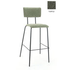 Barkruk bouclé groen met zwart stalen onderstel, model Bo Society – H 112 x B 38 x D 38 cm, zithoogte 76,5 cm