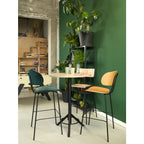 Barkruk bouclé petrol met zwart metalen frame, Society Bo – 112 x 57 x 57,5 cm, zithoogte 82 cm
