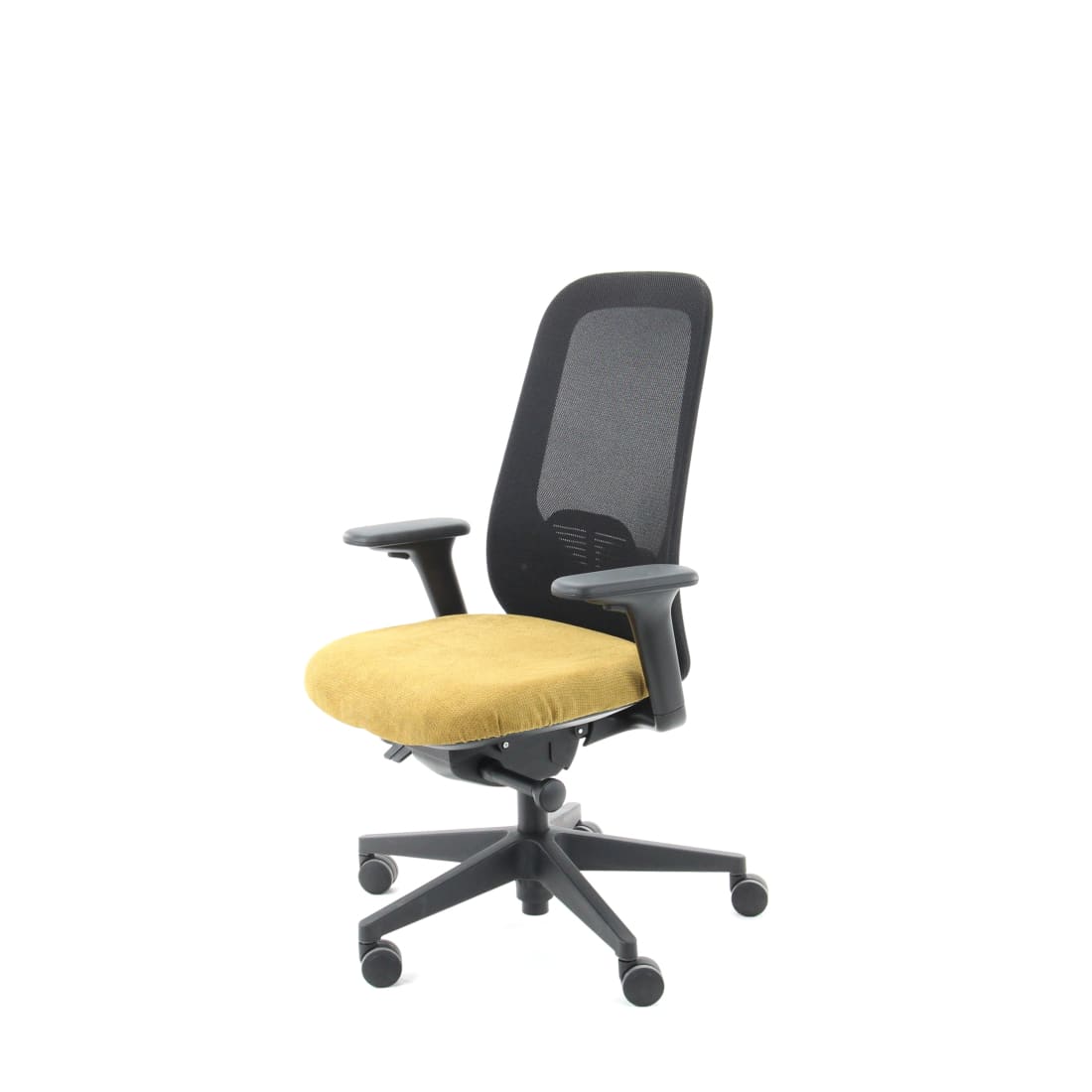 Bureaustoel ergonomisch mesh Nora geel Regain-stoffering, 5D-armleuningen en verstelbare lendensteun
