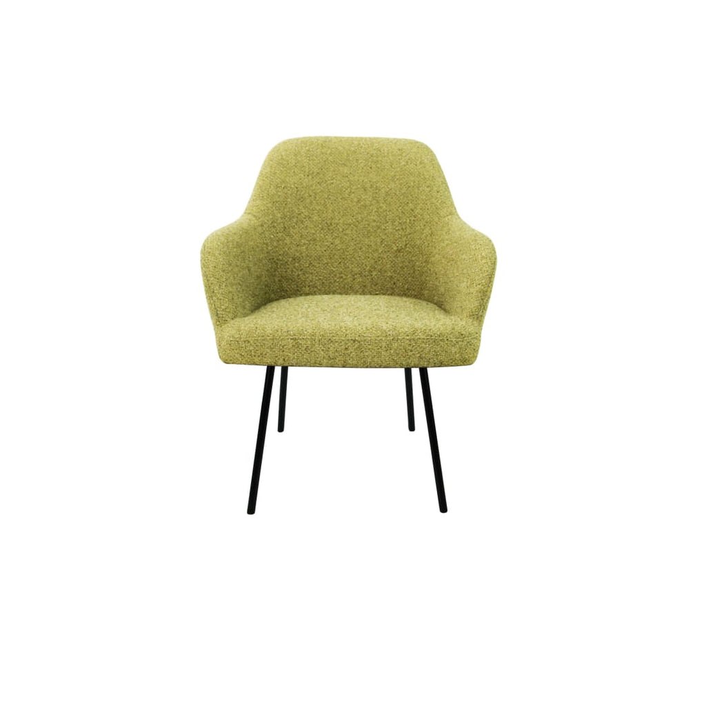 Eetkamerstoel LoLa bouclé groen met vierpoot frame, lage zitting, voor eetkamer en vergaderruimte