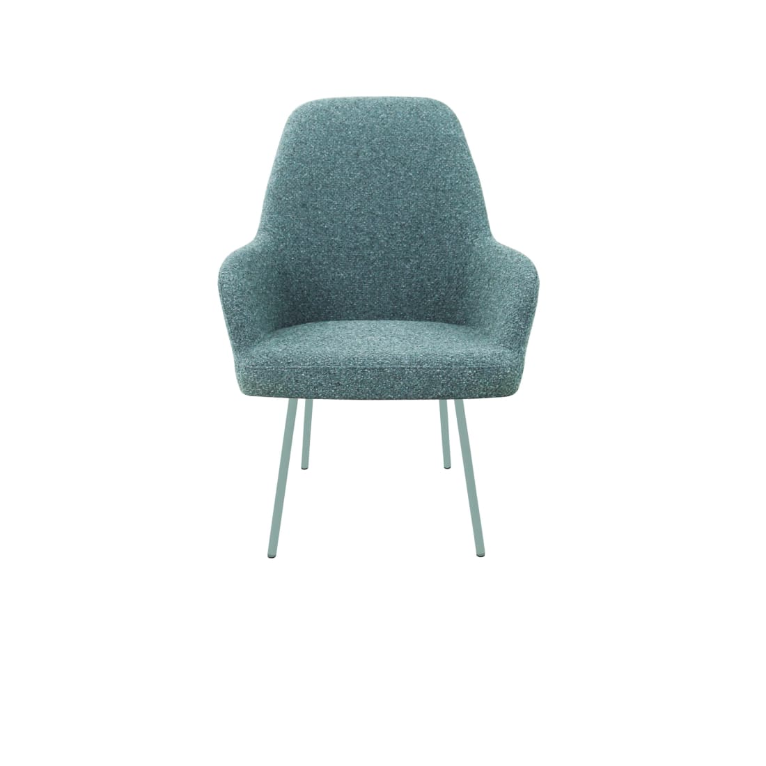 Eetkamerstoel LoLa bouclé groen met vierpoot frame, lage zitting, voor eetkamer en vergaderruimte