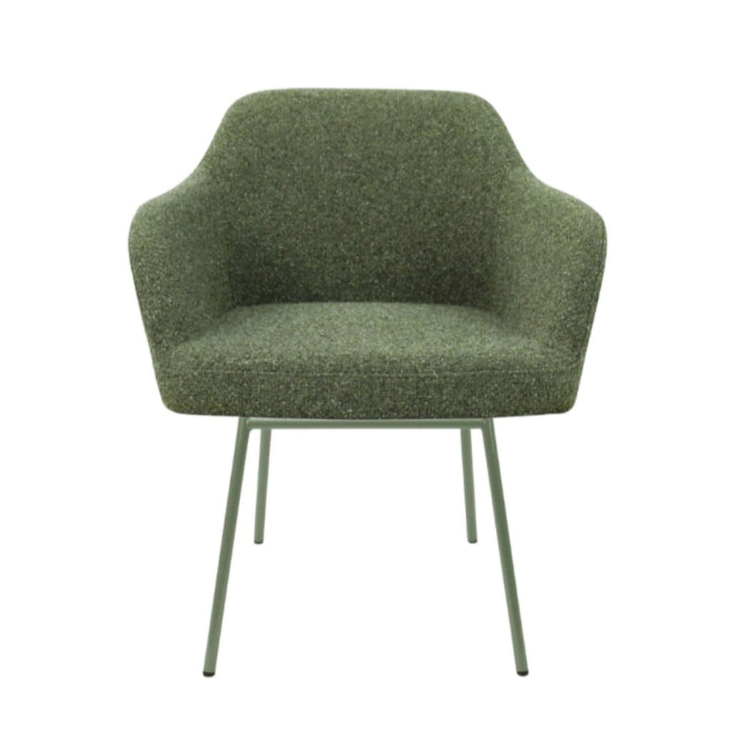 Eetkamerstoel LoLa bouclé groen met vierpoot frame, lage zitting, voor eetkamer en vergaderruimte
