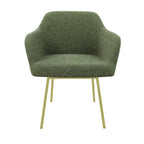 Eetkamerstoel LoLa bouclé groen met vierpoot frame, lage zitting, voor eetkamer en vergaderruimte