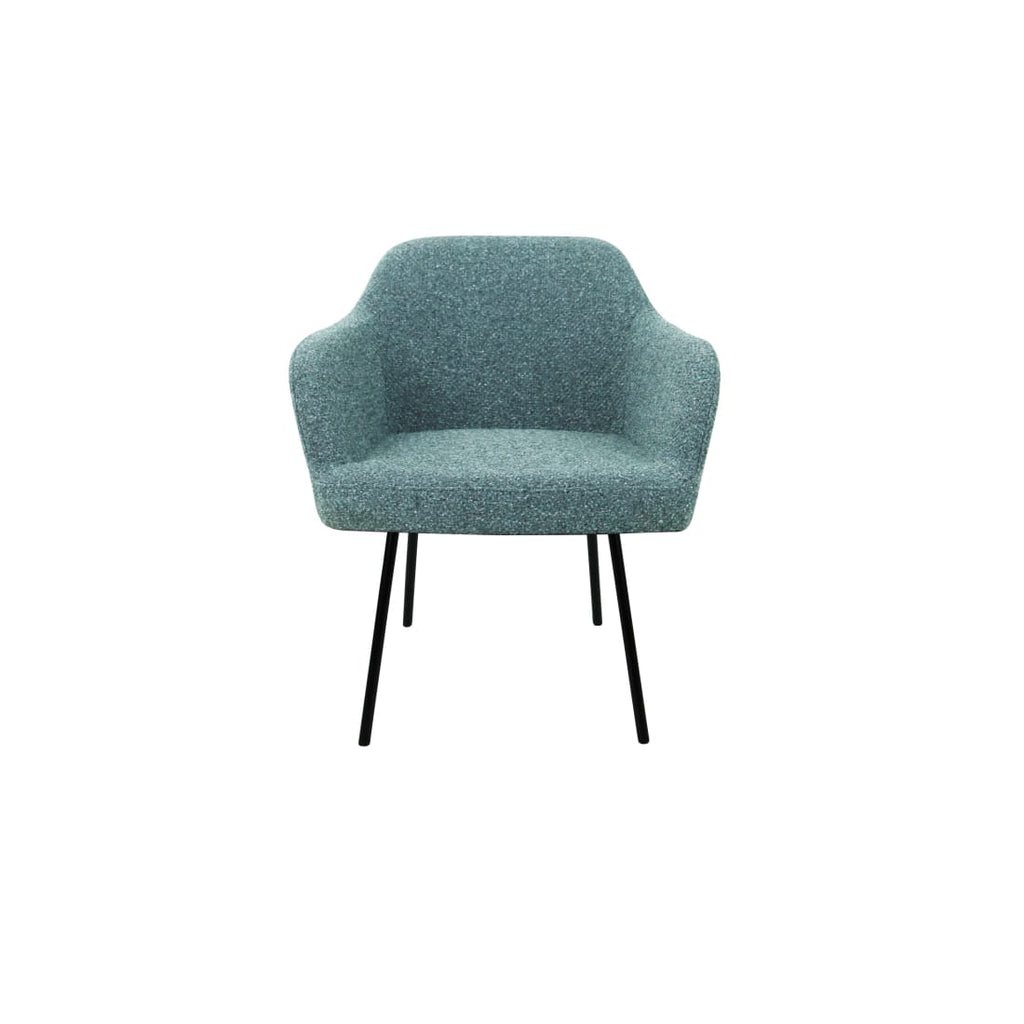 Eetkamerstoel LoLa bouclé groen met vierpoot frame, lage zitting, voor eetkamer en vergaderruimte