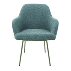Eetkamerstoel LoLa bouclé groen met vierpoot frame, lage zitting, voor eetkamer en vergaderruimte