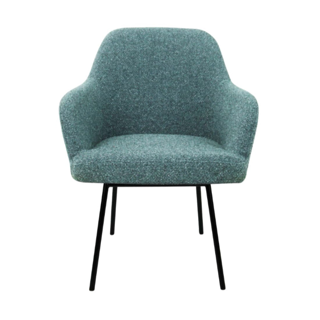Eetkamerstoel LoLa bouclé groen met vierpoot frame, lage zitting, voor eetkamer en vergaderruimte