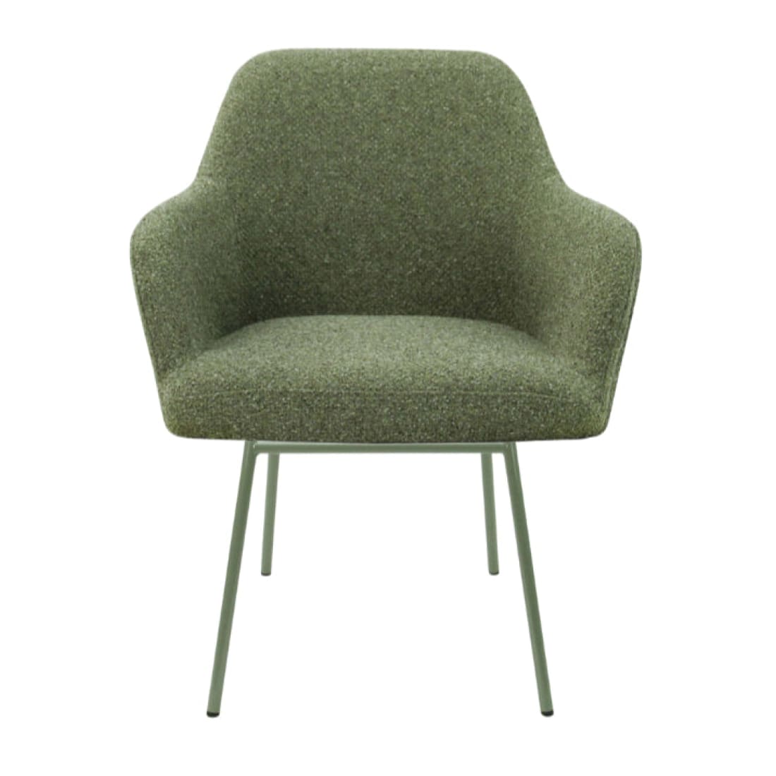 Eetkamerstoel LoLa bouclé groen met vierpoot frame, lage zitting, voor eetkamer en vergaderruimte