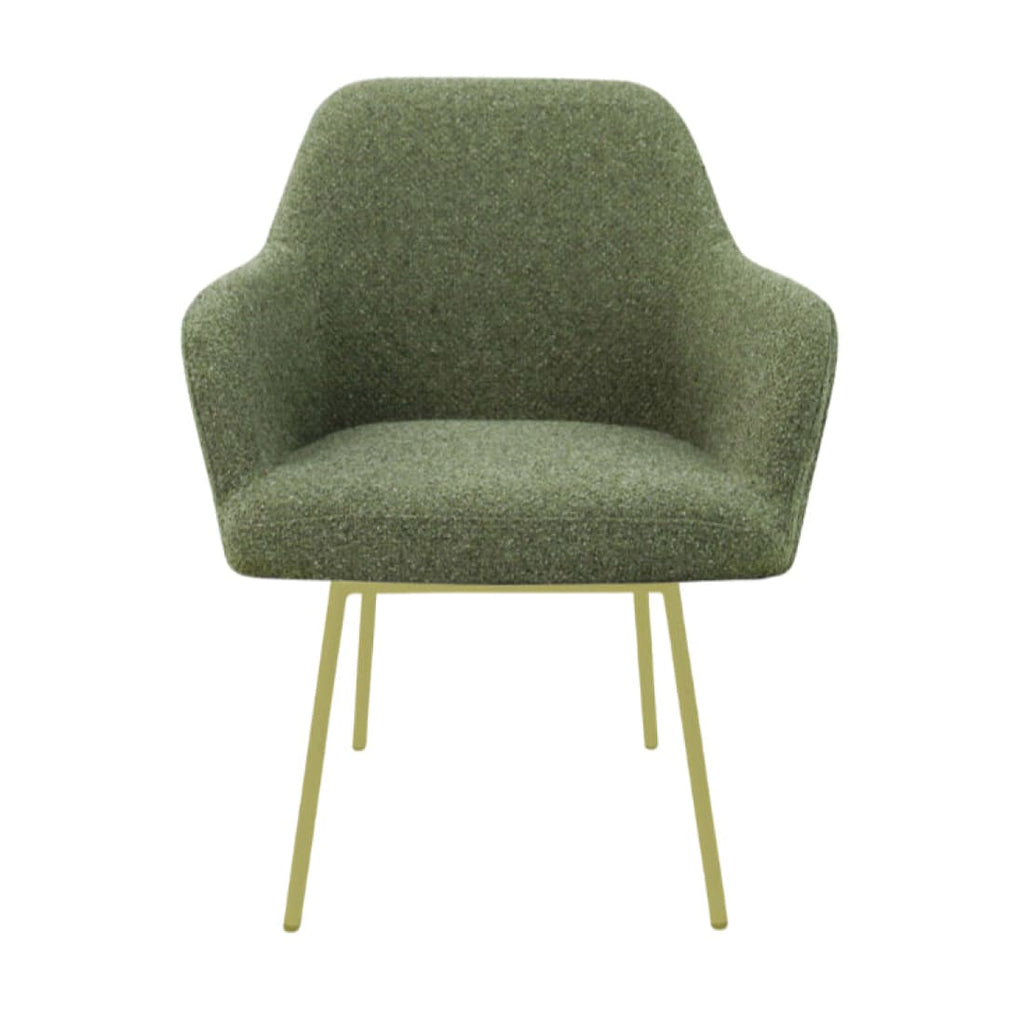 Eetkamerstoel LoLa bouclé groen met vierpoot frame, lage zitting, voor eetkamer en vergaderruimte
