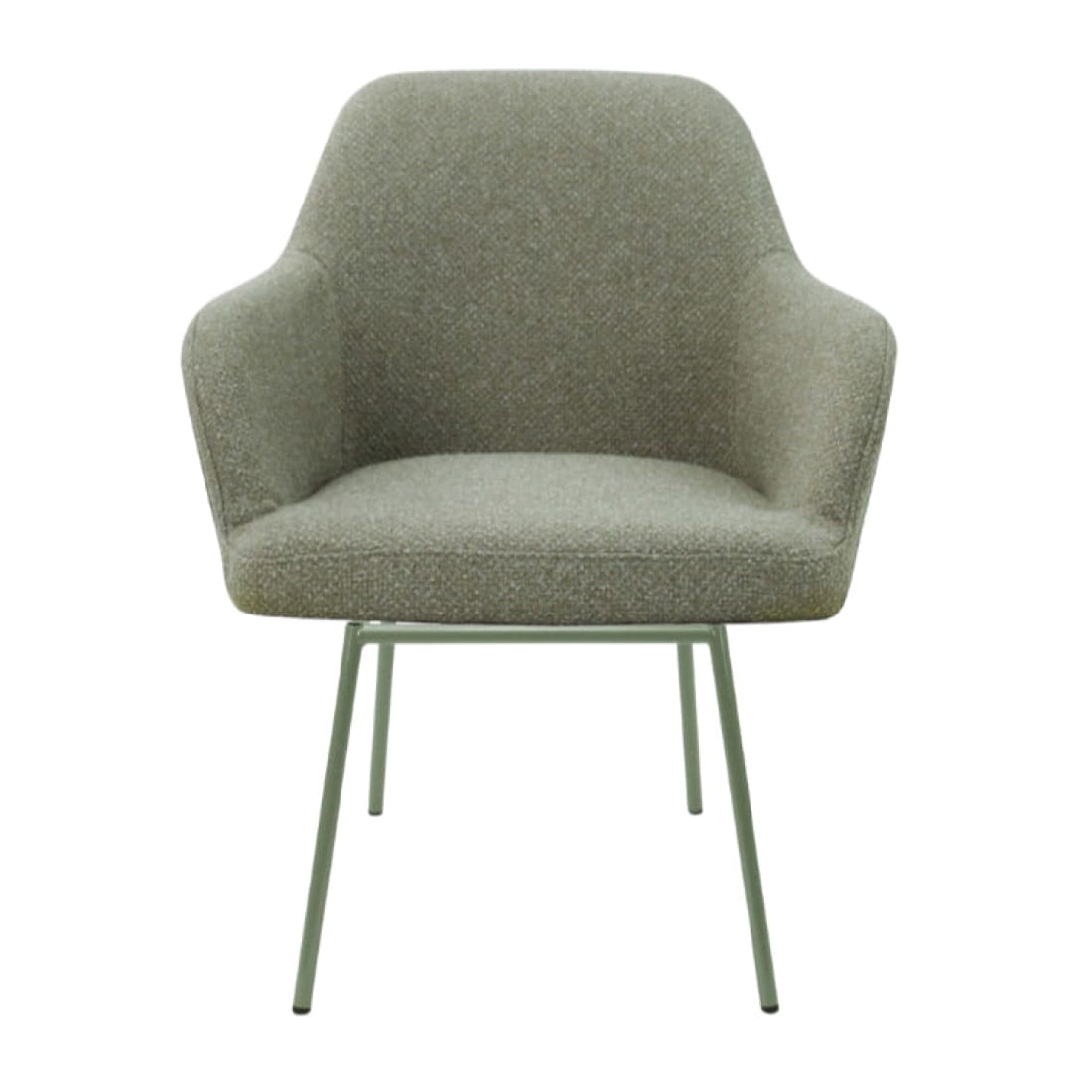 Eetkamerstoel LoLa bouclé groen met vierpoot frame, lage zitting, voor eetkamer en vergaderruimte