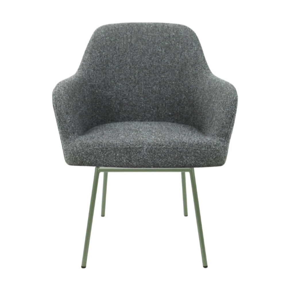 Eetkamerstoel LoLa bouclé groen met vierpoot frame, lage zitting, voor eetkamer en vergaderruimte