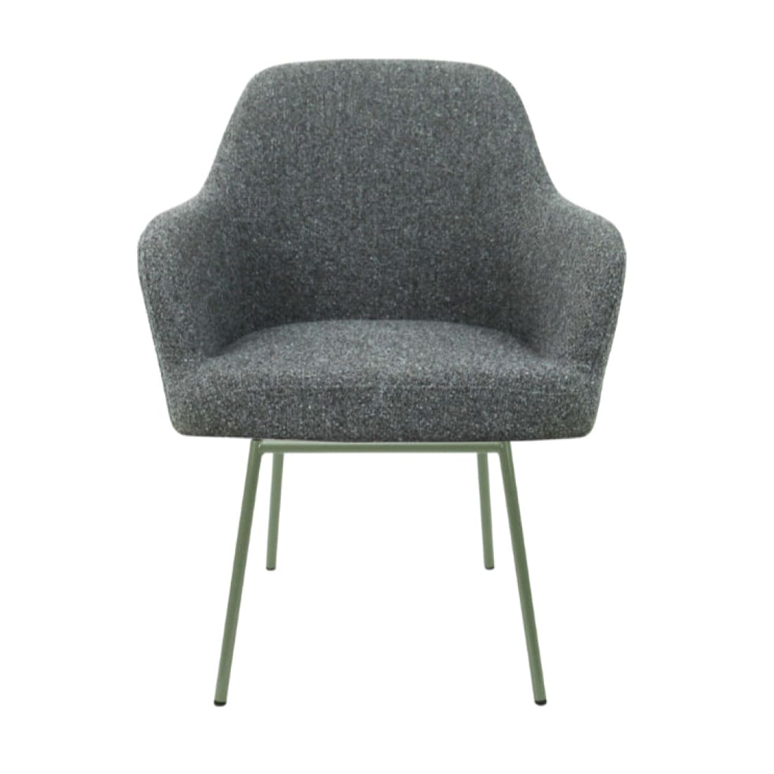 Eetkamerstoel LoLa bouclé groen met vierpoot frame, lage zitting, voor eetkamer en vergaderruimte