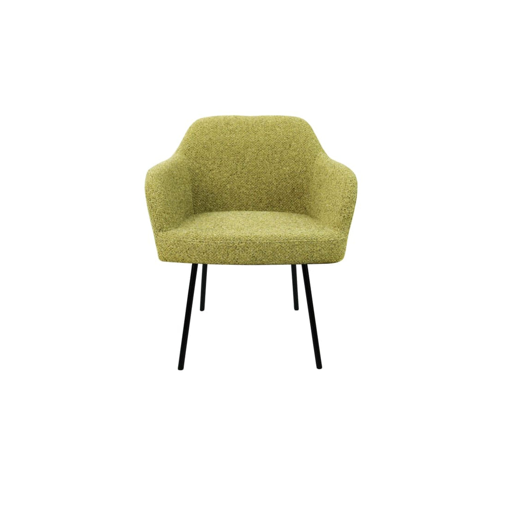 Eetkamerstoel LoLa bouclé groen met vierpoot frame, lage zitting, voor eetkamer en vergaderruimte