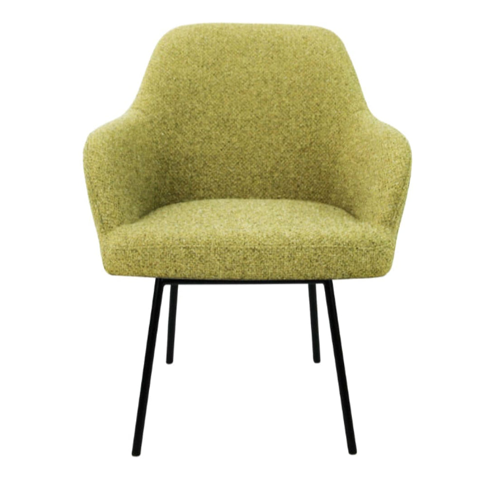 Eetkamerstoel LoLa bouclé groen met vierpoot frame, lage zitting, voor eetkamer en vergaderruimte