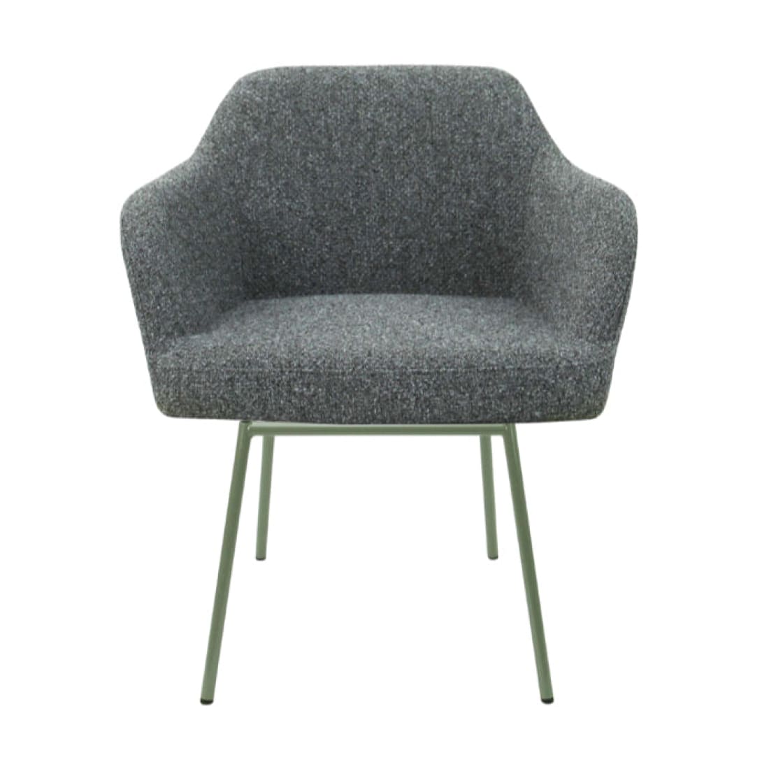 Eetkamerstoel LoLa bouclé groen met vierpoot frame, lage zitting, voor eetkamer en vergaderruimte