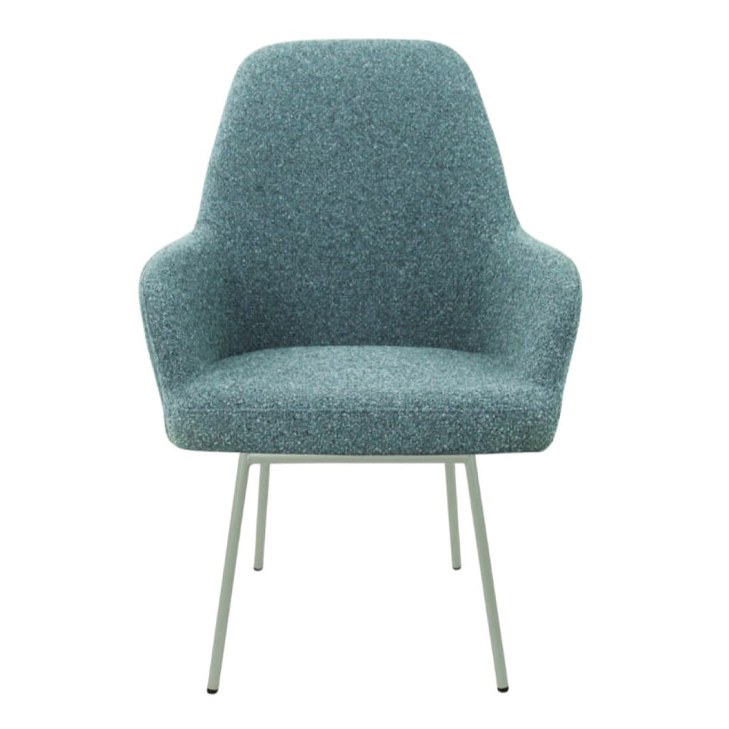 Eetkamerstoel LoLa bouclé groen met vierpoot frame, lage zitting, voor eetkamer en vergaderruimte
