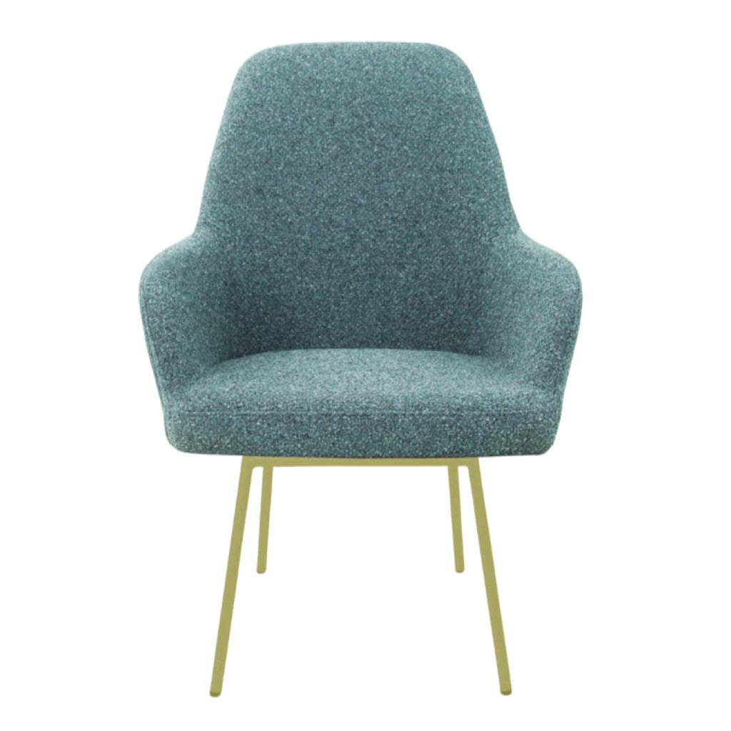 Eetkamerstoel LoLa bouclé groen met vierpoot frame, lage zitting, voor eetkamer en vergaderruimte