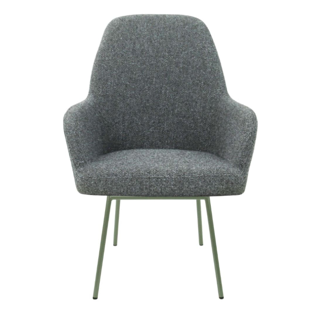 Eetkamerstoel LoLa bouclé groen met vierpoot frame, lage zitting, voor eetkamer en vergaderruimte