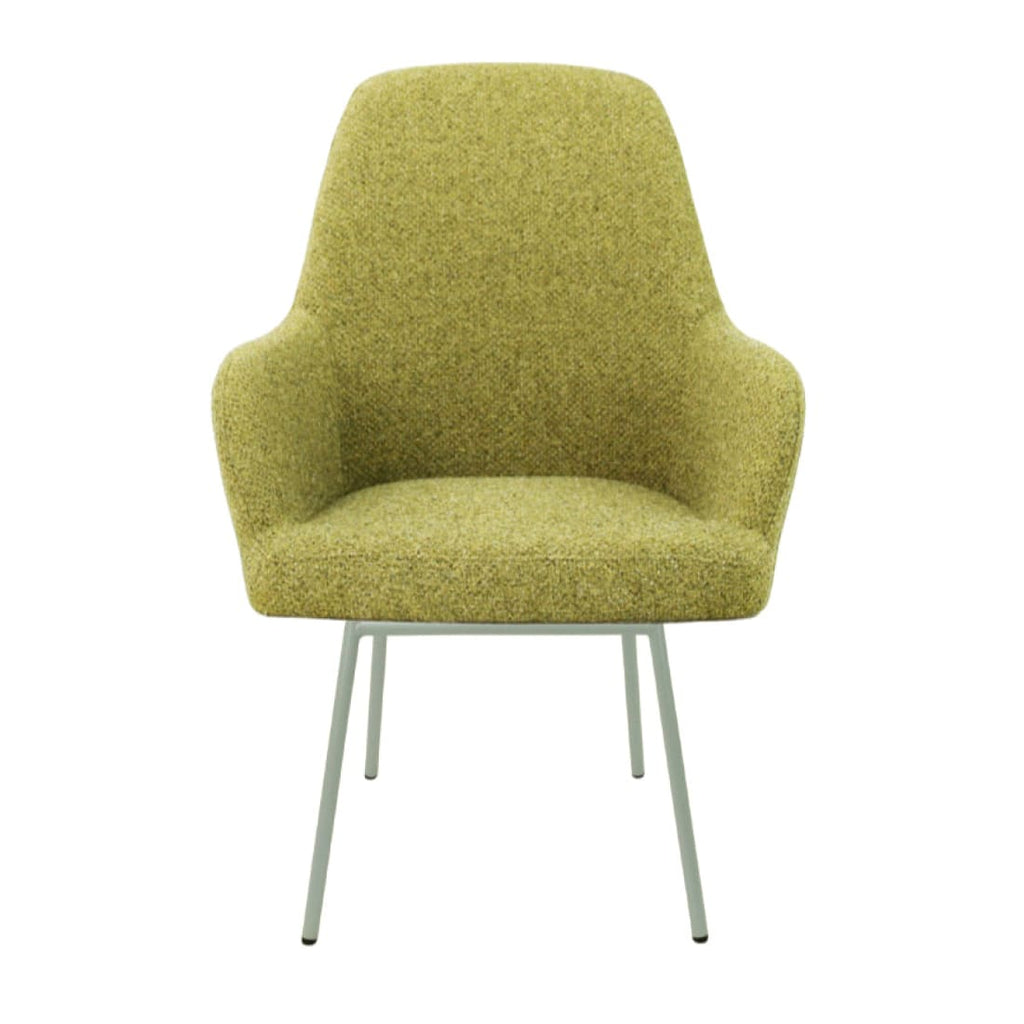 Eetkamerstoel LoLa bouclé groen met vierpoot frame, lage zitting, voor eetkamer en vergaderruimte