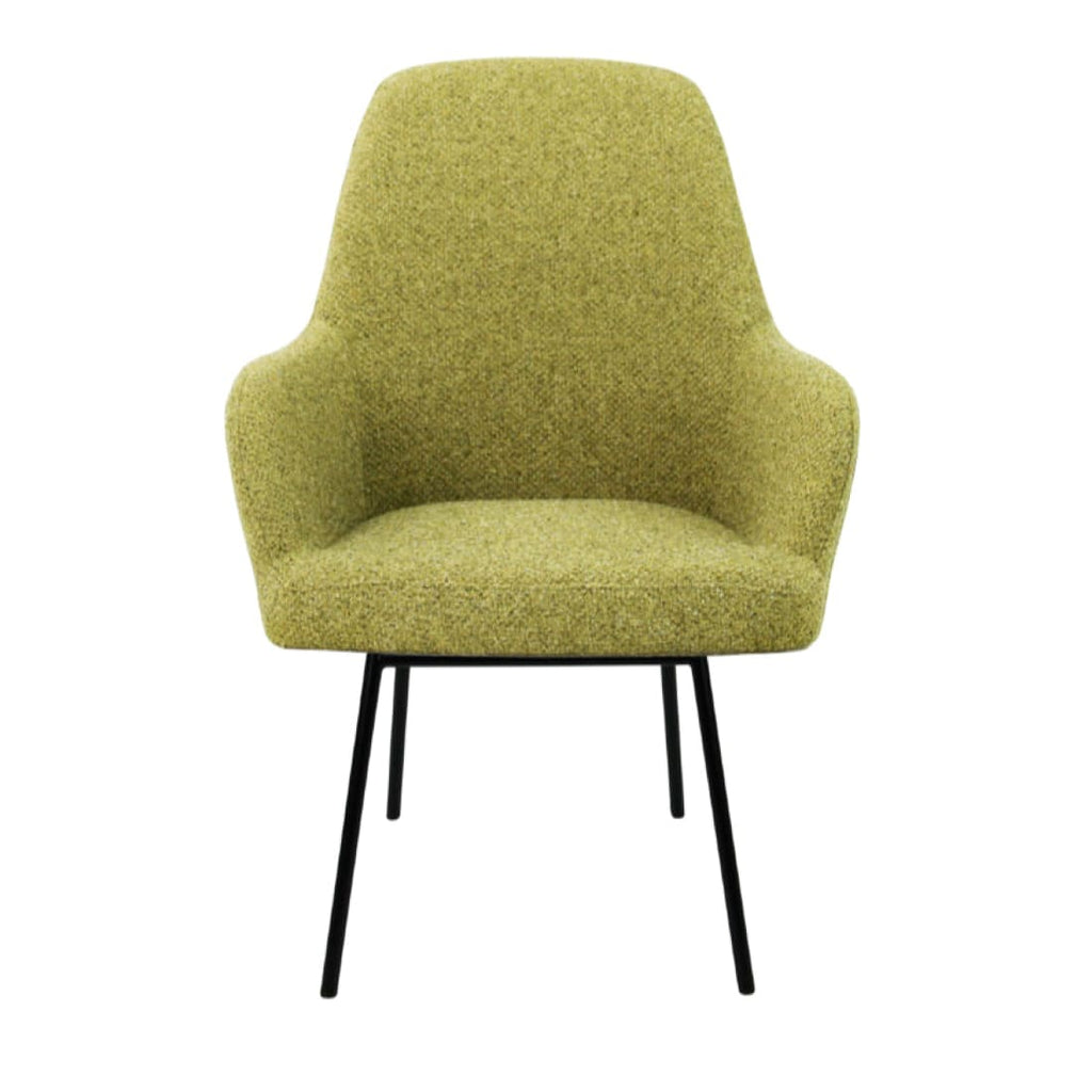 Eetkamerstoel LoLa bouclé groen met vierpoot frame, lage zitting, voor eetkamer en vergaderruimte