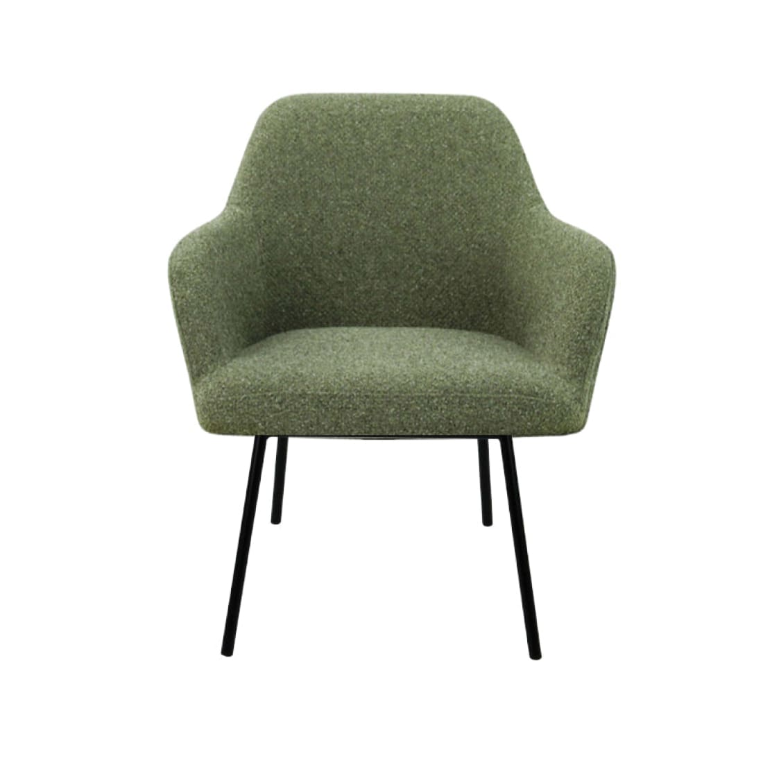 Loungefauteuil vierpoot bouclé gerecycled LoLa, lage zitting, saliegroen met metalen poten