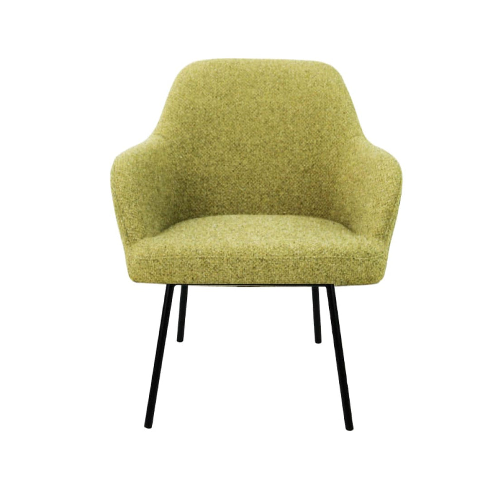Loungefauteuil vierpoot bouclé gerecycled LoLa, lage zitting, saliegroen met metalen poten
