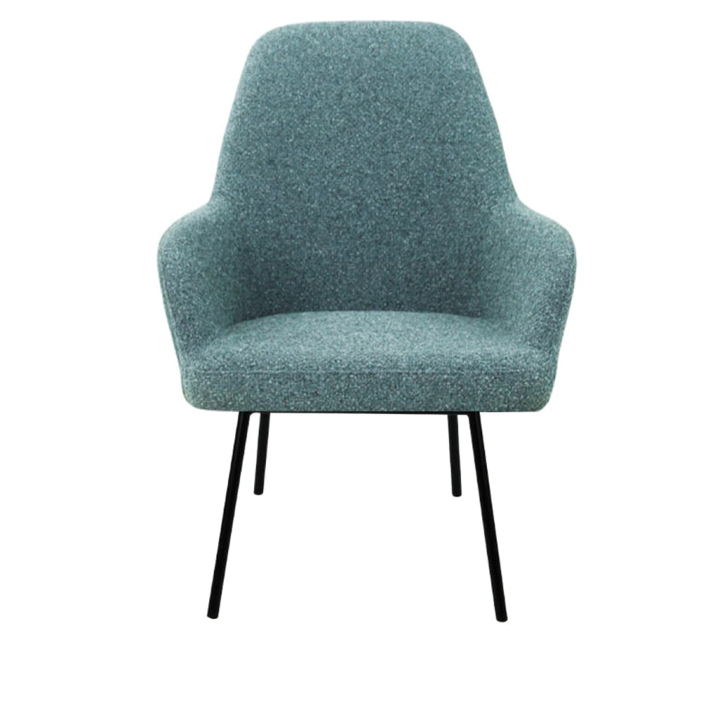 Loungefauteuil vierpoot bouclé gerecycled LoLa, lage zitting, saliegroen met metalen poten
