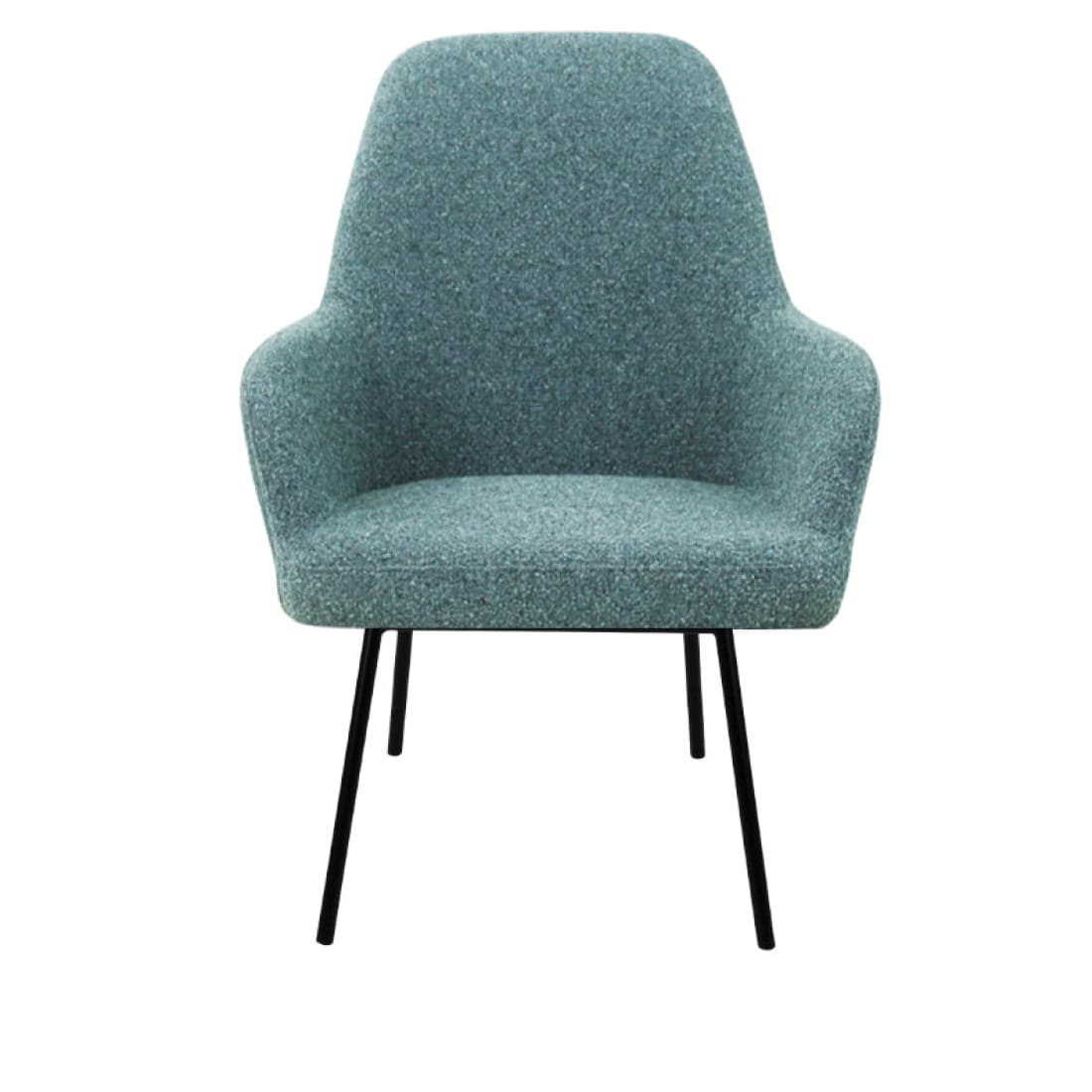 Loungefauteuil vierpoot bouclé gerecycled LoLa, lage zitting, saliegroen met metalen poten
