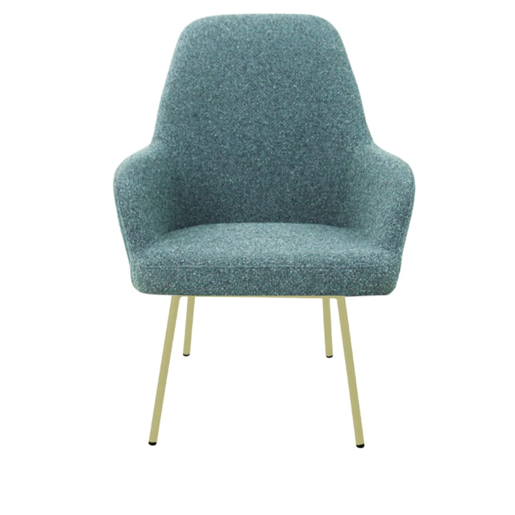 Loungefauteuil vierpoot bouclé gerecycled LoLa, lage zitting, saliegroen met metalen poten