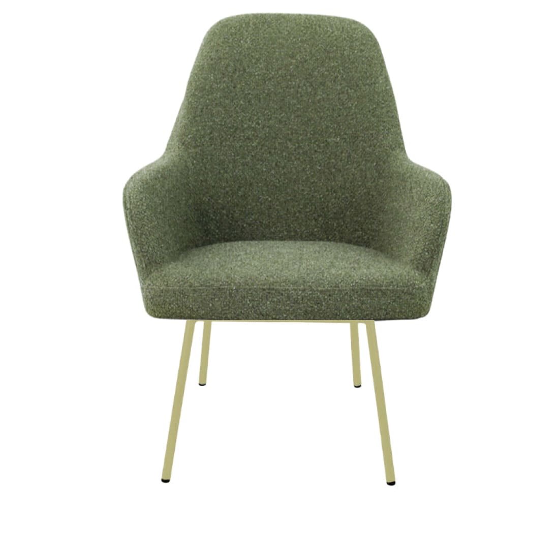 Loungefauteuil vierpoot bouclé gerecycled LoLa, lage zitting, saliegroen met metalen poten