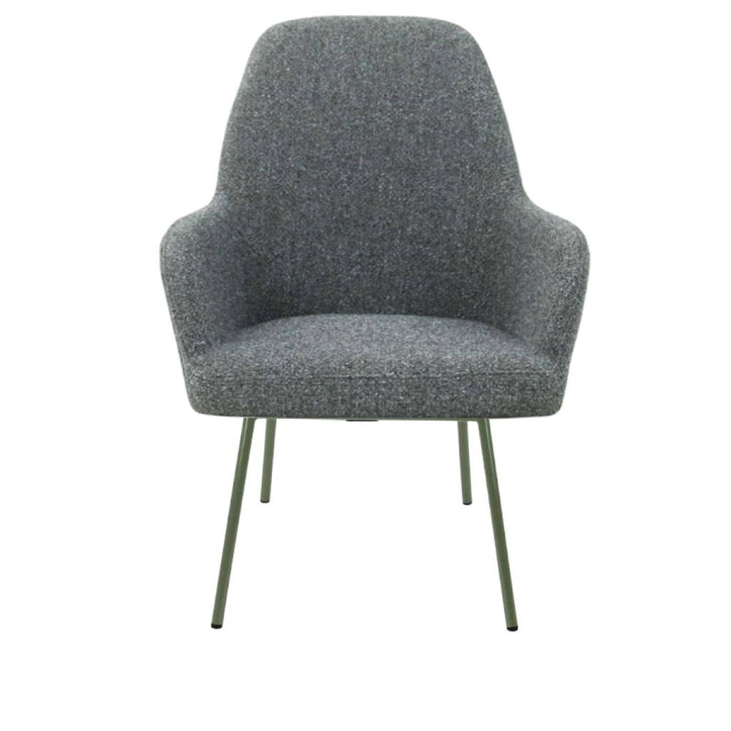 Loungefauteuil vierpoot bouclé gerecycled LoLa, lage zitting, saliegroen met metalen poten