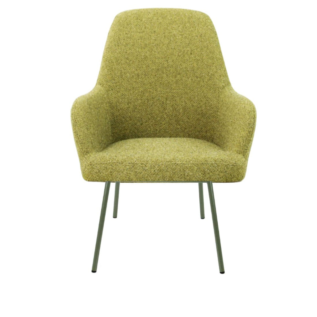 Loungefauteuil vierpoot bouclé gerecycled LoLa, lage zitting, saliegroen met metalen poten