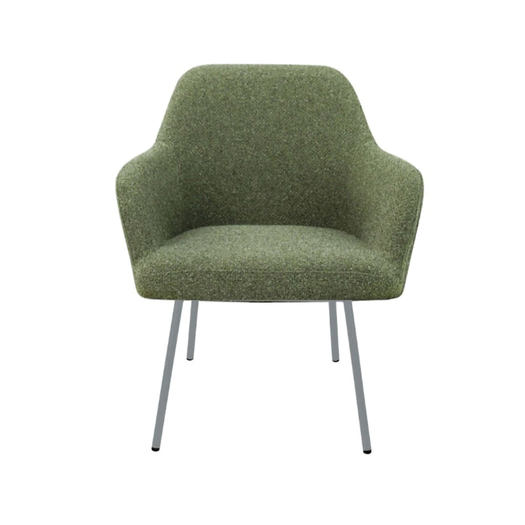 Loungefauteuil vierpoot bouclé gerecycled LoLa, lage zitting, saliegroen met metalen poten