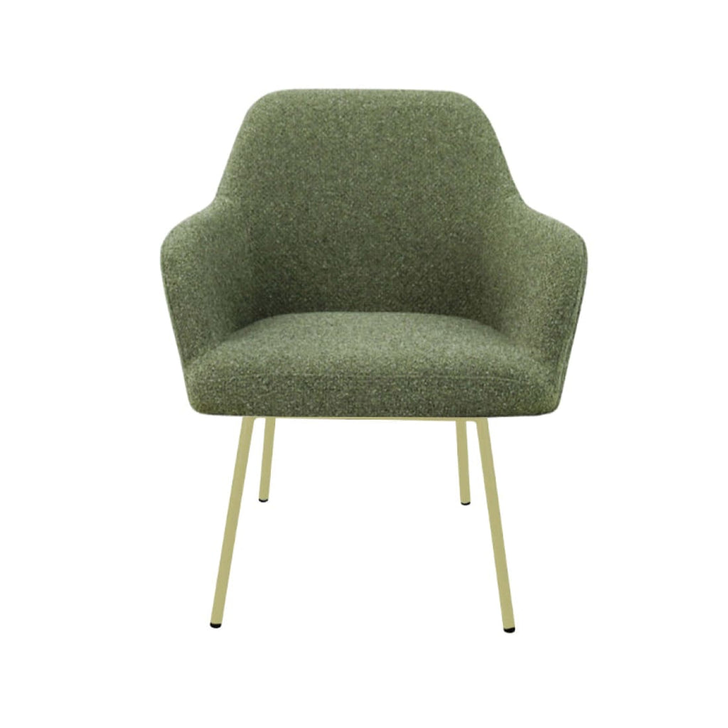 Loungefauteuil vierpoot bouclé gerecycled LoLa, lage zitting, saliegroen met metalen poten