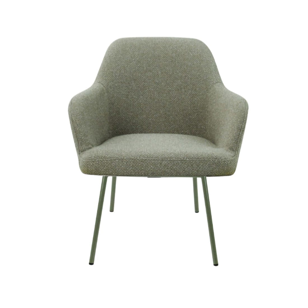 Loungefauteuil vierpoot bouclé gerecycled LoLa, lage zitting, saliegroen met metalen poten