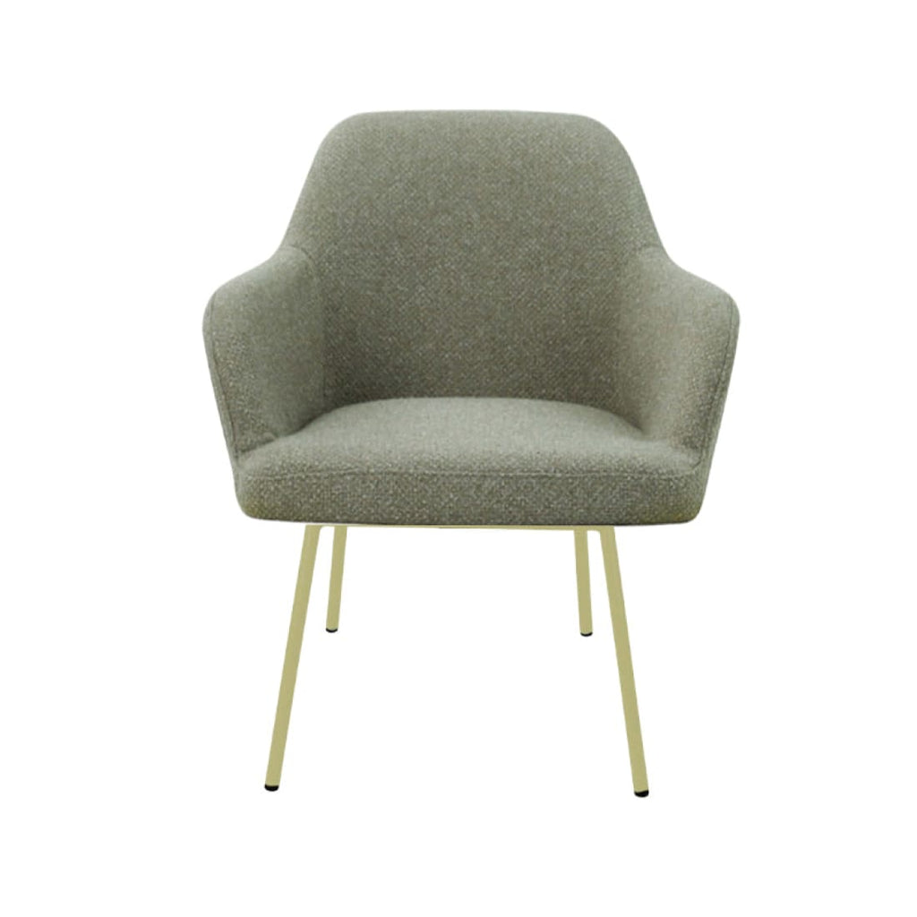 Loungefauteuil vierpoot bouclé gerecycled LoLa, lage zitting, saliegroen met metalen poten