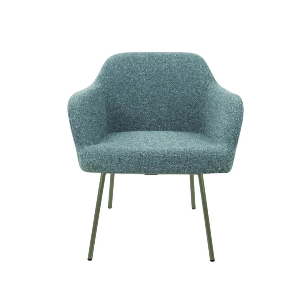 Loungefauteuil vierpoot bouclé gerecycled LoLa, lage zitting, saliegroen met metalen poten