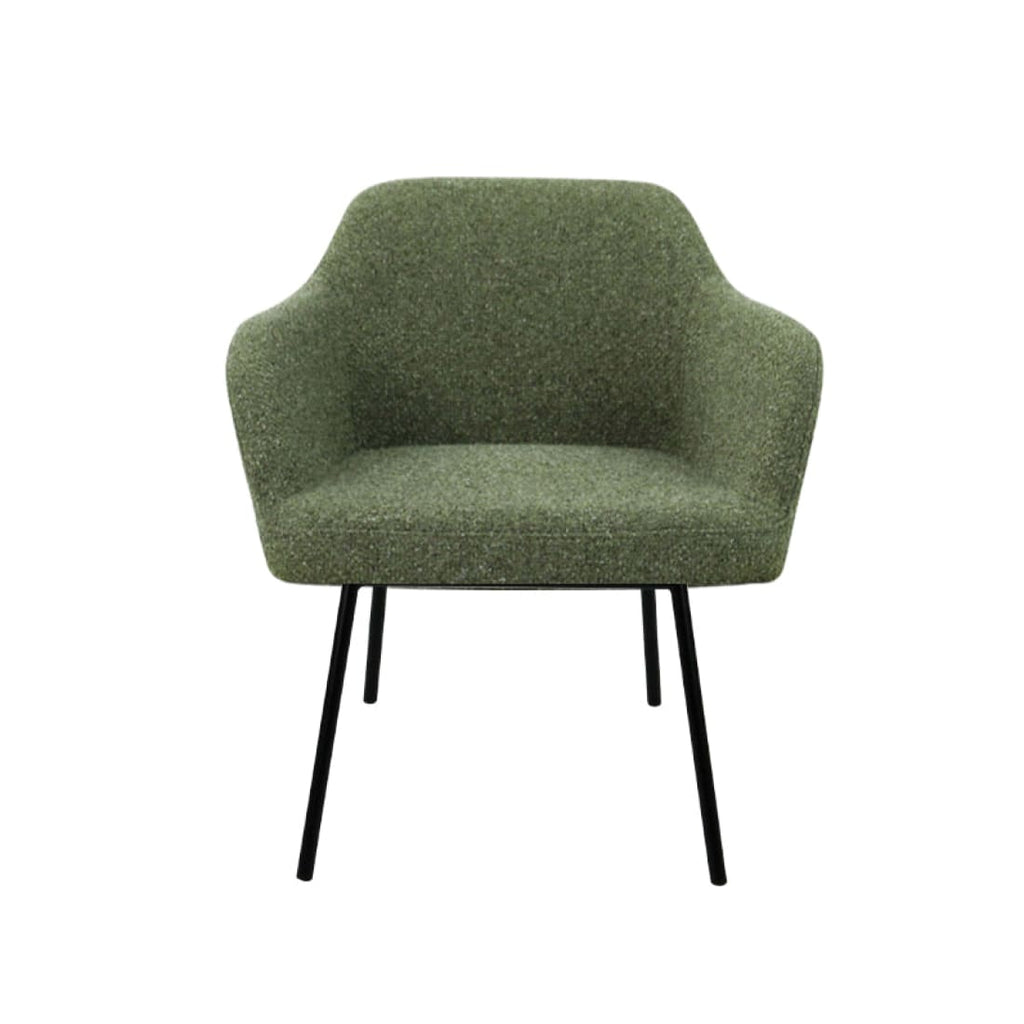 Loungefauteuil vierpoot bouclé gerecycled LoLa, lage zitting, saliegroen met metalen poten