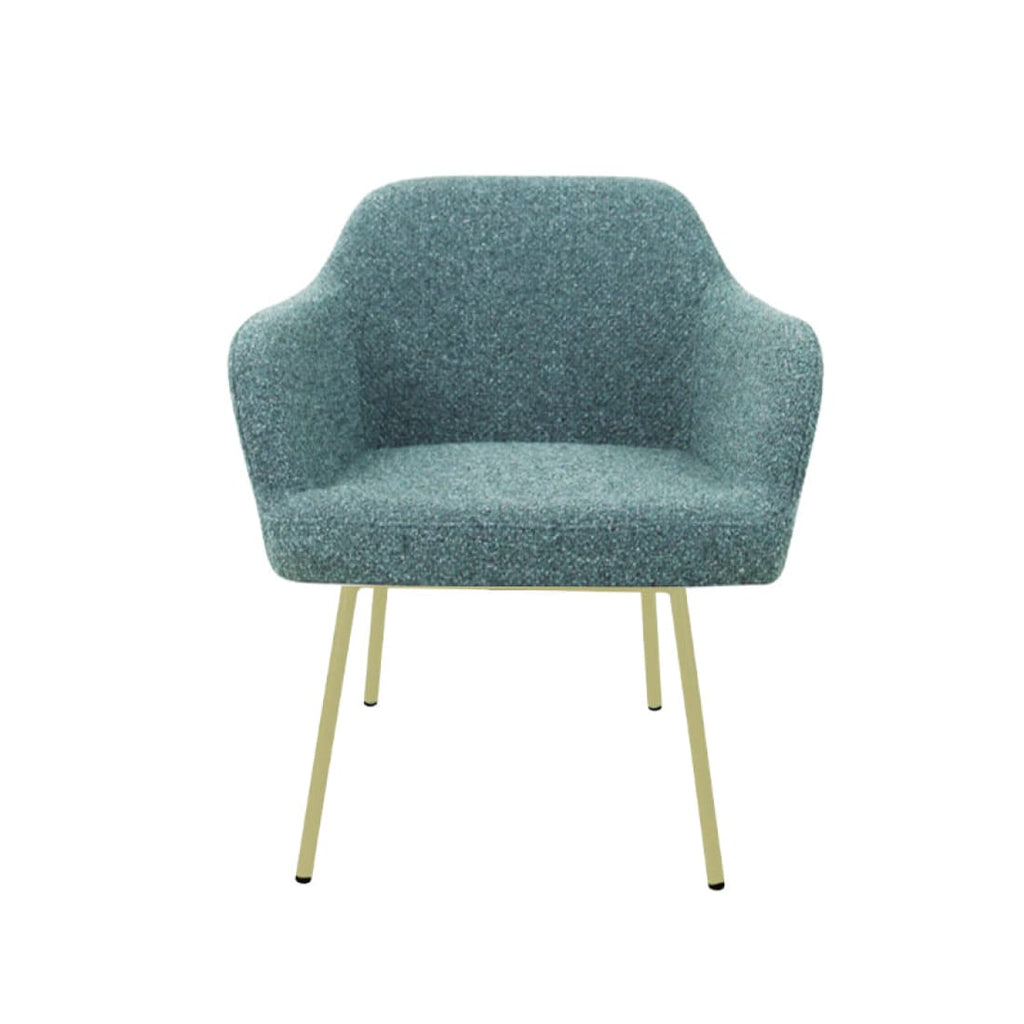 Loungefauteuil vierpoot bouclé gerecycled LoLa, lage zitting, saliegroen met metalen poten