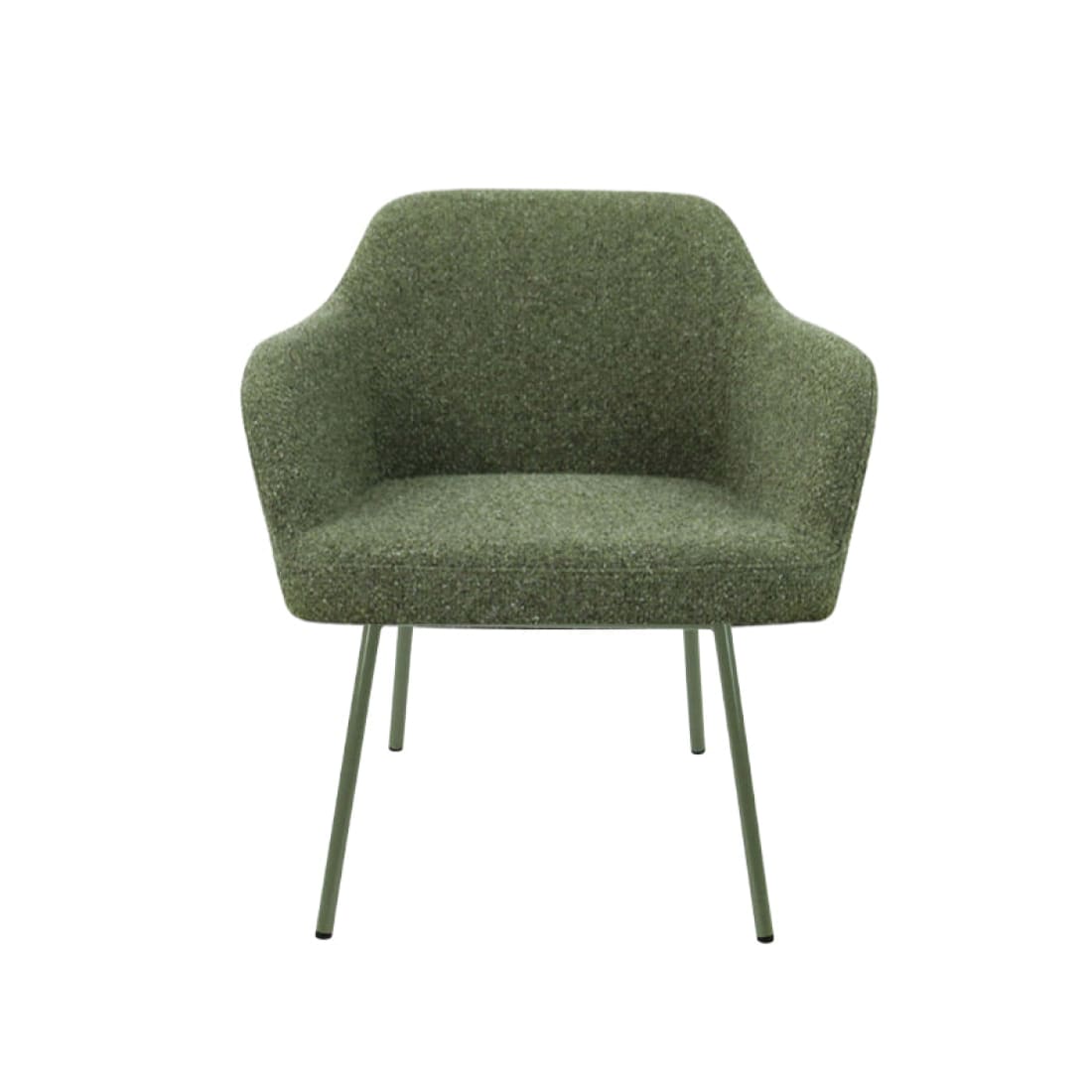 Loungefauteuil vierpoot bouclé gerecycled LoLa, lage zitting, saliegroen met metalen poten