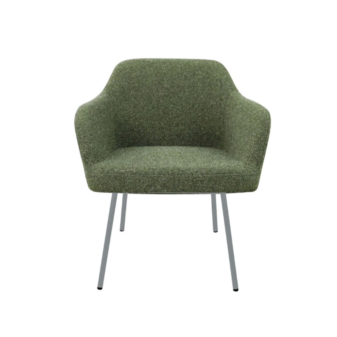 Loungefauteuil vierpoot bouclé gerecycled LoLa, lage zitting, saliegroen met metalen poten
