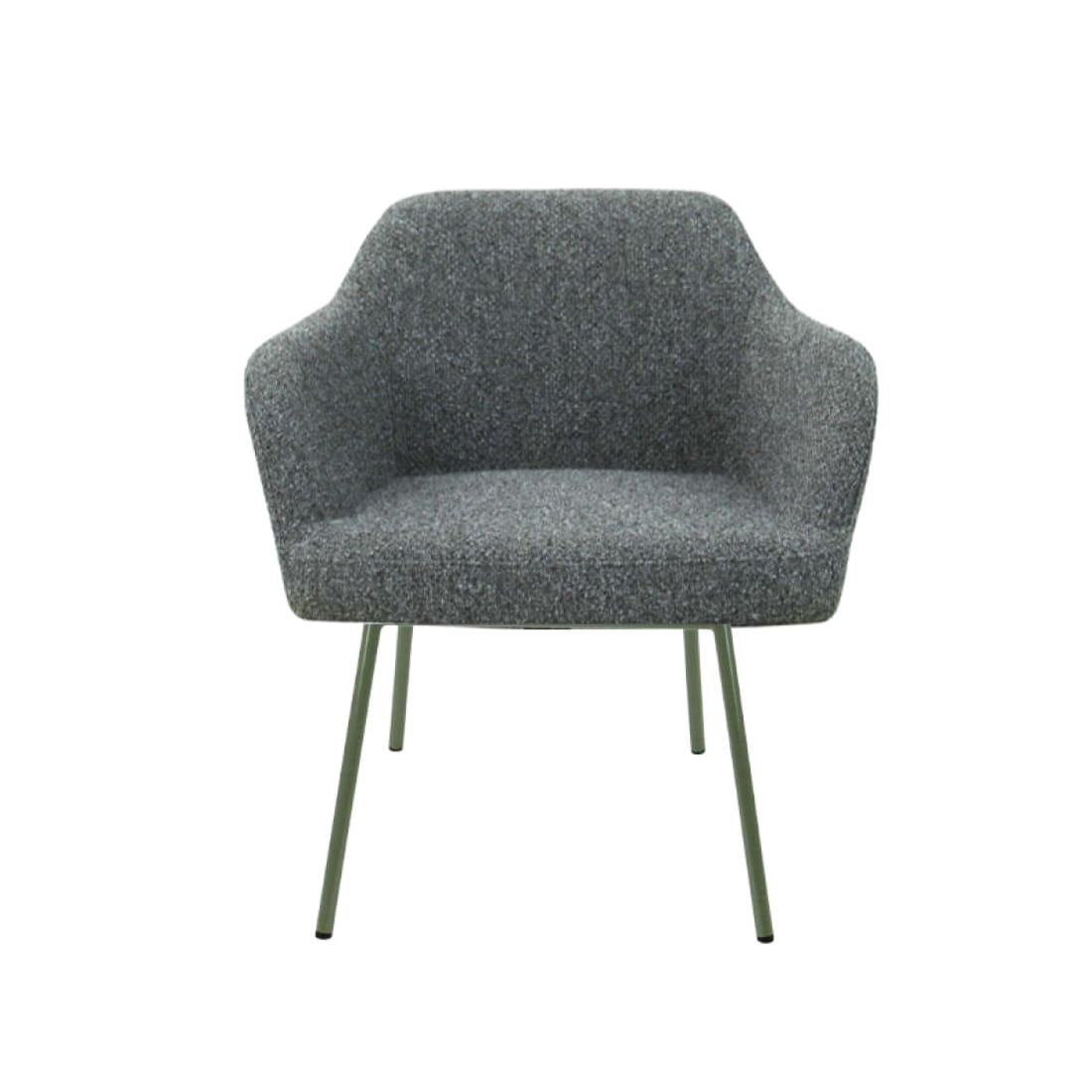 Loungefauteuil vierpoot bouclé gerecycled LoLa, lage zitting, saliegroen met metalen poten