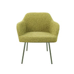 Loungefauteuil vierpoot bouclé gerecycled LoLa, lage zitting, saliegroen met metalen poten