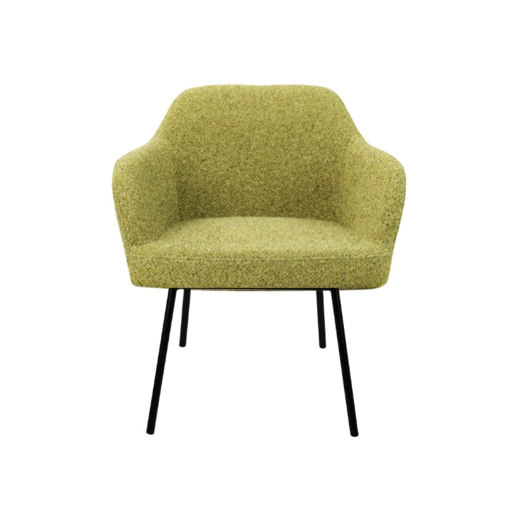 Loungefauteuil vierpoot bouclé gerecycled LoLa, lage zitting, saliegroen met metalen poten