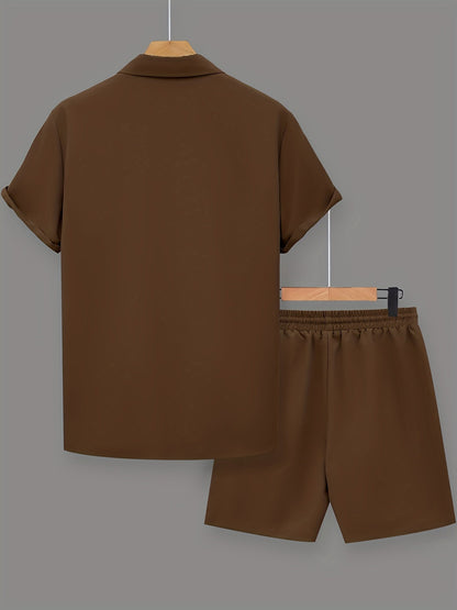 Herren Freizeit Zweiteiler Set mit Motivationsspruch – Kurzarm Hemd und Shorts, Modernes Sommer Outfit
