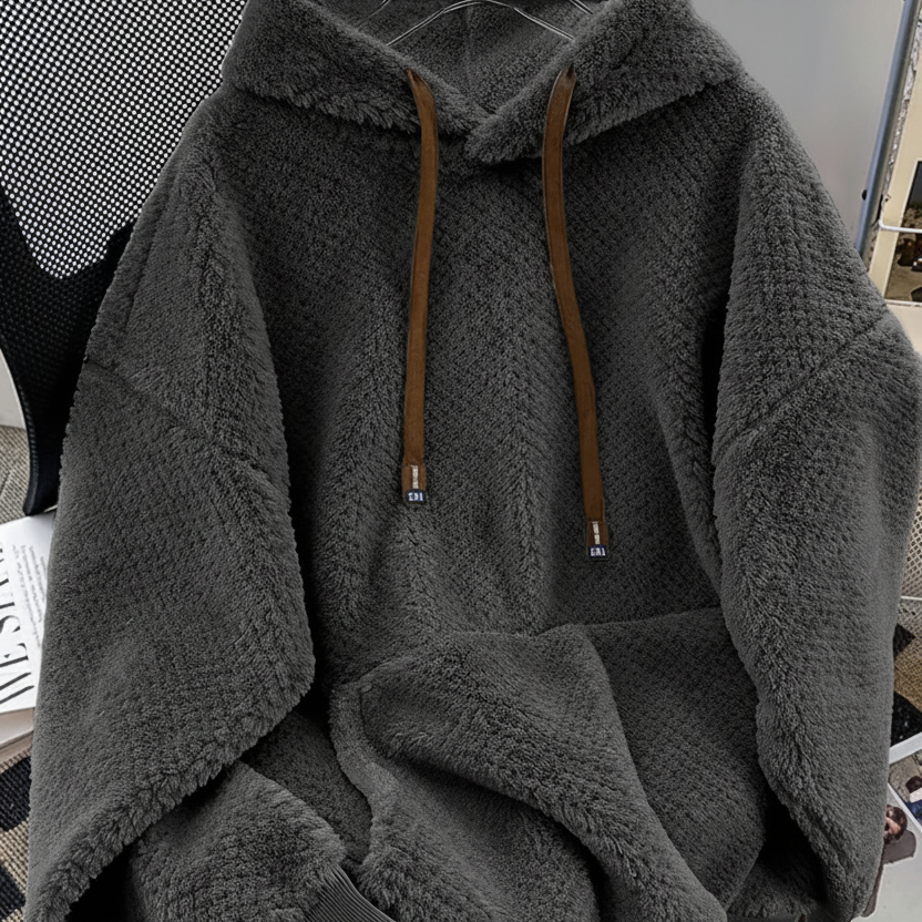 Unisex Flauschiger Hoodie mit Kapuze und Kängurutasche